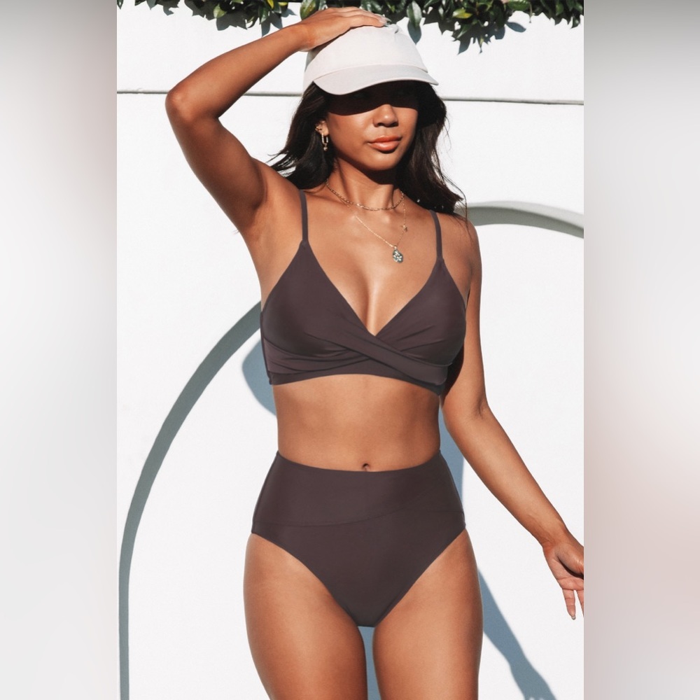Cupshe Marsala V-Neck Twist High Waisted Two Piece Bikini Size Large BNWT
